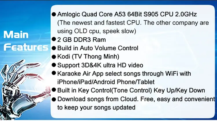 Android караоке-плеер/Jukebox, AK1C18TVBOX, 5 ТБ HDD 38 K вьетнамские песни, бесплатное Облачное загрузка, YOUTUBÊ, домашнее KTV поют