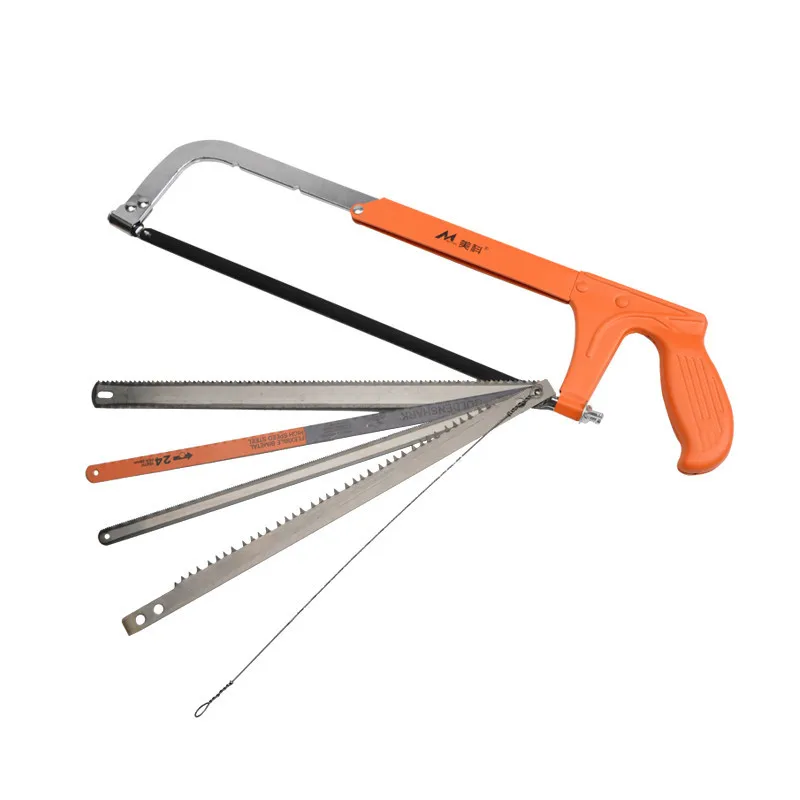 

12" Solid Frame Hacksaw 6pcs Blades 8 18 24 Teeth Per Inch For Metal Plastic High Tension Adjustable Hand Saw