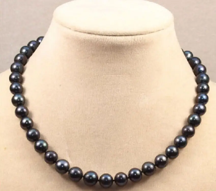 

REAL NATURAL 17 INCH 9-10 MM TAHTIAN BLACK PEARL NECKLACE 14K GOLD CLASP ^^^@^Noble style Natural Fine jewe FREE SHIPPING