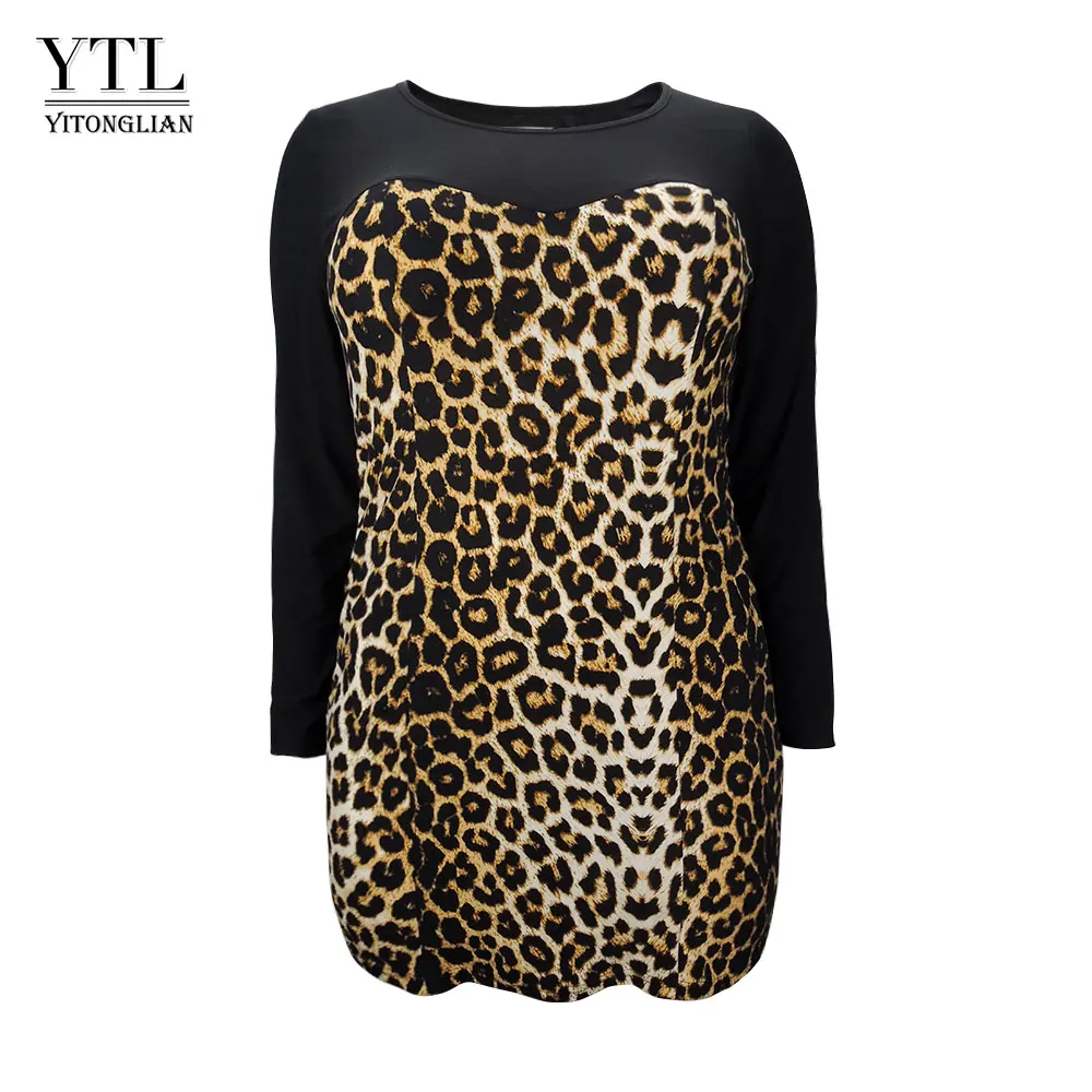 Women Plus Size Shift Dress Leopard Colorblock Big Size Woman Dress Spring Summer Tunic Slim Party Dress 5XL 6XL 7XL H102 