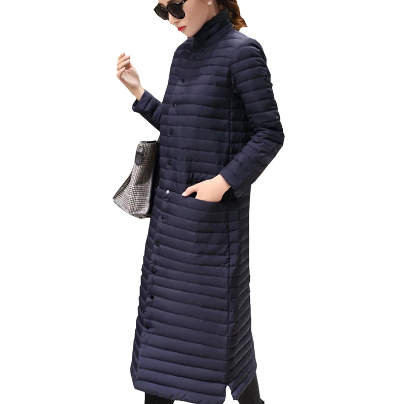 Пальто с добавлением размера плюс s-6XL, ультра теплая куртка на белом утином пуху, длинное женское пальто, тонкие однотонные куртки, зимние пальто, парки с подкладкой