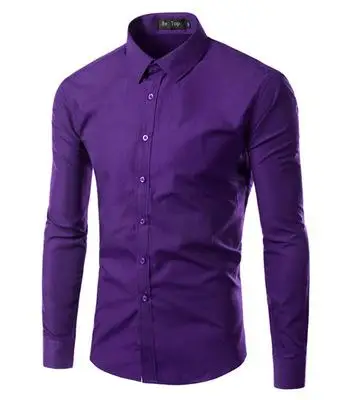 Chemise Homme Marque, весна, цветная рубашка с длинным рукавом, Camisa Masculina, тонкая офисная брендовая одежда - Цвет: Фиолетовый