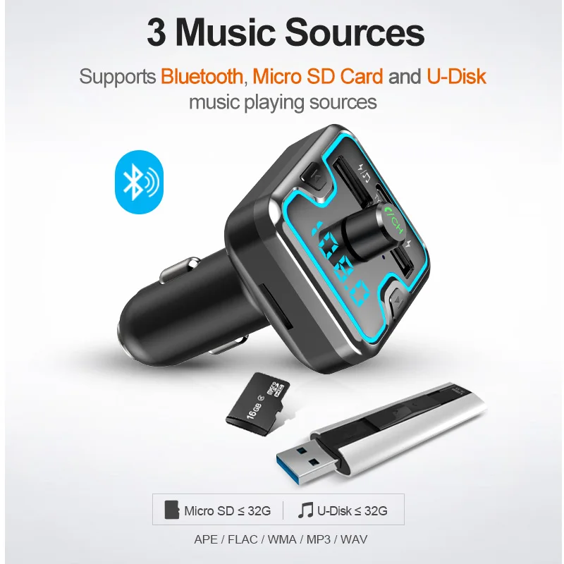 CDEN Bluetooth 5,0 приемник автомобильный MP3 музыкальный плеер без потерь Музыкальный fm-передатчик TYPE-C Быстрый USB Автомобильное зарядное устройство Автомобильный дыхательный свет