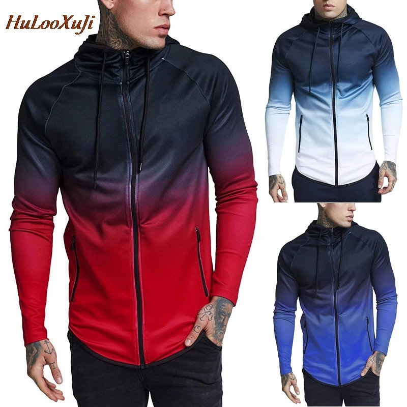 

HuLooXuJi Mens Hoodies Casual Tracksuit Hooded Sweatshirts Gradient Streetwear Hip Hop Cardigan Hoodies US Size:M-3XL