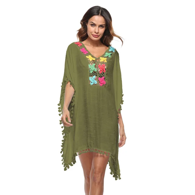 Summer Beach Cover ups Blouses Women Swimsuit Cover Up Crochet Lace