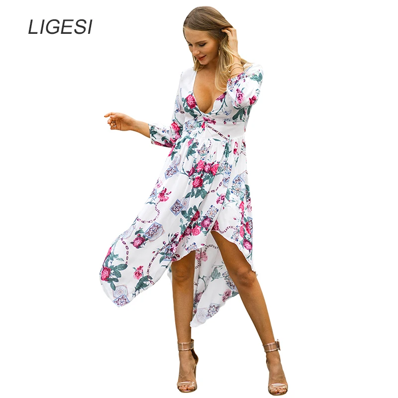 

Sexy deep v neck floral print dress women Boho irregular maxi dresses Summer for Women beach holiday long vestidos 2019