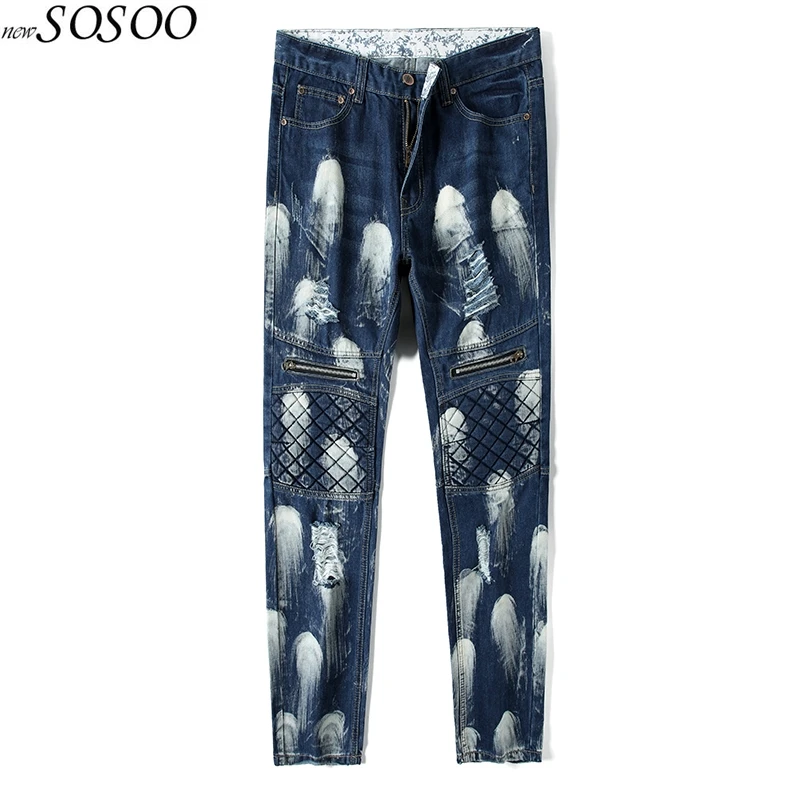

New men jeans European and American style knees holes snow color fashion slim jeans men #512