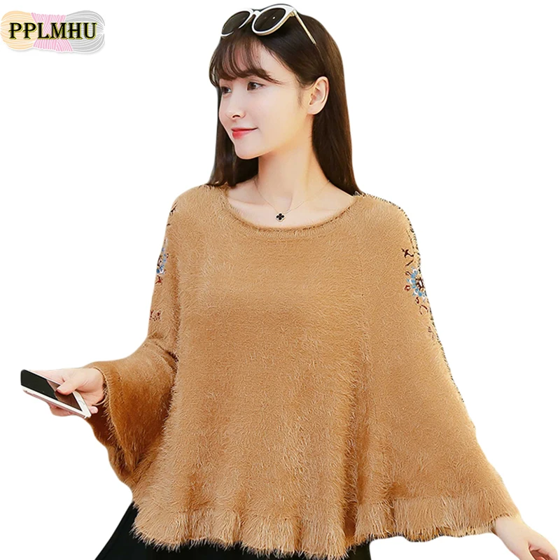 Высококачественный мохеровый свитер с вышивкой модный новый вязаный круглым