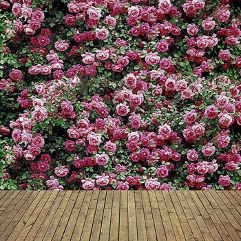 

Digital Printed Green Leaves Pink Flower Wall Backdrop for Wedding Photography Girls Birthday Party Photo Background Wood Floor