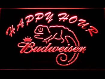 

619 Budweiser Lizard Happy Hour Bar LED Neon Light Signs with On/Off Switch 20+ Colors 5 Sizes to choose
