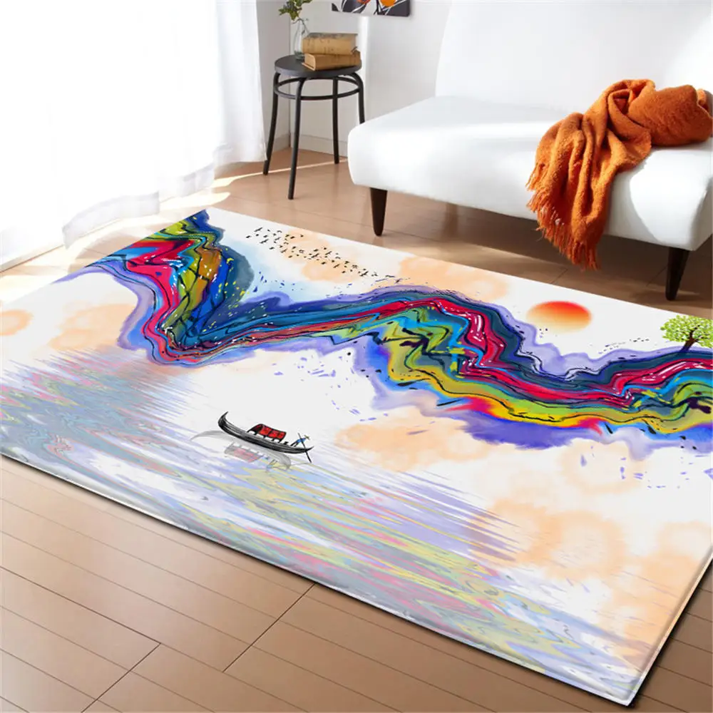 

Modern Colorful Ink Painting Carpet Tea Table Area Rug Kid Room Decoration Rug Mat Home Textile Living Room Flanne Big Carpets