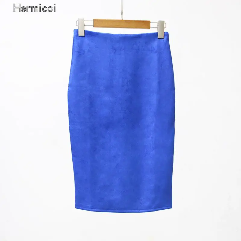 

Hermicci 2017 Women Split Midi Pencil Skirt Zipper New Suede Causal Sexy Style Bodycon Pencil Skirts Tube Saia Femininas