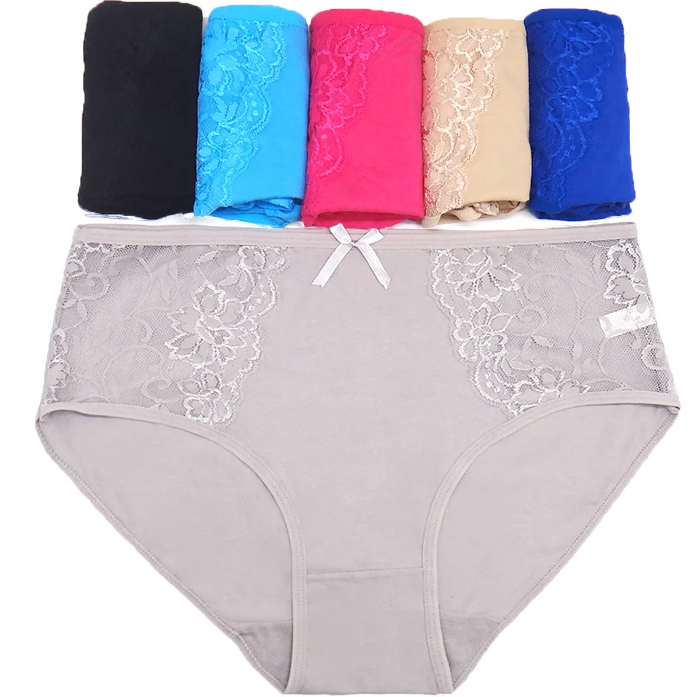 

6PCS Pack Underwear Women Lace Edge Cotton Plus Size Big Ladie Panties Briefs for Women 2XL 3XL 4XL