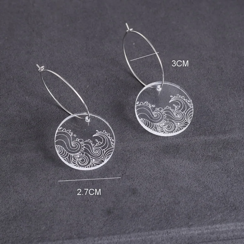 Модные женские серьги-кольца в китайском стиле с прозрачными дисками и вырезами, акриловые серьги с волнистыми облаками, ювелирные изделия E18192