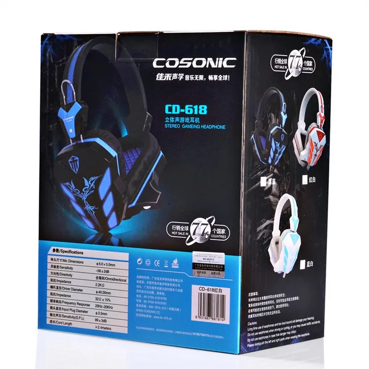 Cosonic CD-618 40mm Driver Unit Two-channel Stereo Gaming Headset Headphones with Volumn Control Mic LED Light for PC Computer (18)