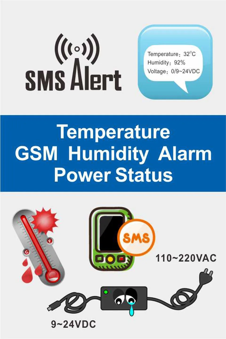 RTU5023 GSM антенна температура сигнализация влажности мощность SMS команда для больничный склад теплицы монитор мощности с 1 м датчиком