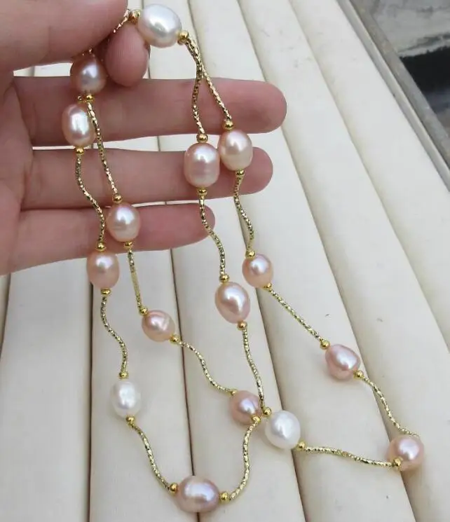 9-11 mm real natural south sea multicolor pearl necklace 25inch 925silver yellow