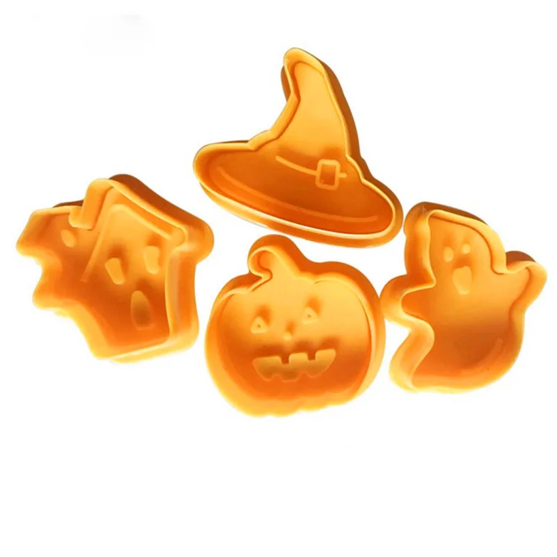 

New 4pcs/set Cookie Stamp Biscuit Mold 3D Cookie Plunger Cutter DIY Baking Mould Halloween Cookie Cutters For Kitchen Tools
