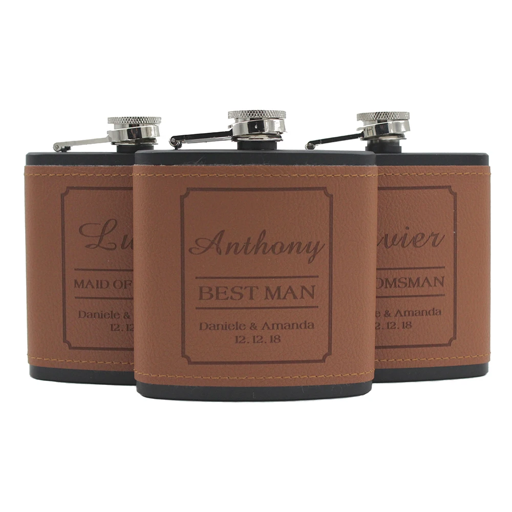 

1pc Personalized Engraved 6oz Leather Stainless Steel Hip Flask Christmas Birthday Valentine's Day Friend Gift Wedding Favors