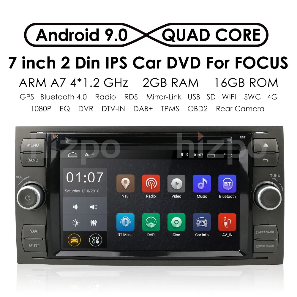 Clearance Android 9.0 Quad Core Car DVD player FOR FORD FOCUS C-MAX car multimedia stereo 1024*600 2G RAM 4G Wifi DAB+ DVR OBD Free camera 1