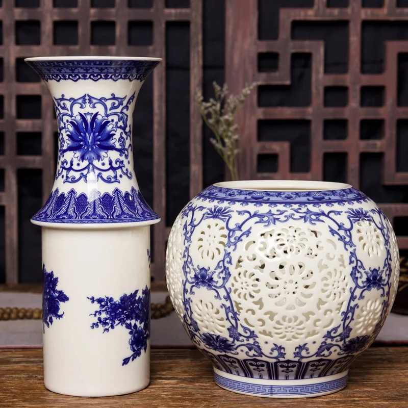 Jingdezhen Hollow Ceramic Vase Chinese Blue And White  Pierced Vase Living Room Decoration Porcelain Flower Vase 4