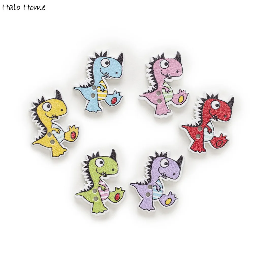

50pcs 2 Hole Mixed Cartoon Dinosaur Cute Wood Buttons Clothing Crafts Sewing Scrapbooking Home Decor Card Making DIY 28x21mm