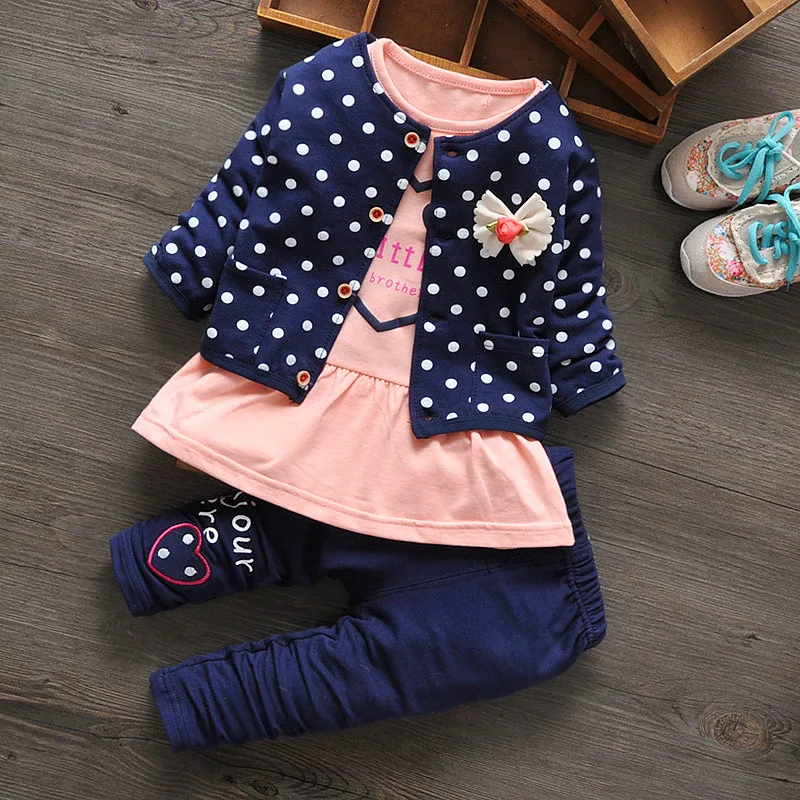 

Free shipping children set spring baby girl cotton 3PCS suit, baby girls sets