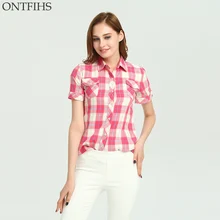 ONTFIHS Cotton shirts Women tops and Blouse Plaid & Checks Shirt casual kimono cardigan Slim Brand Women’s tunic S-23