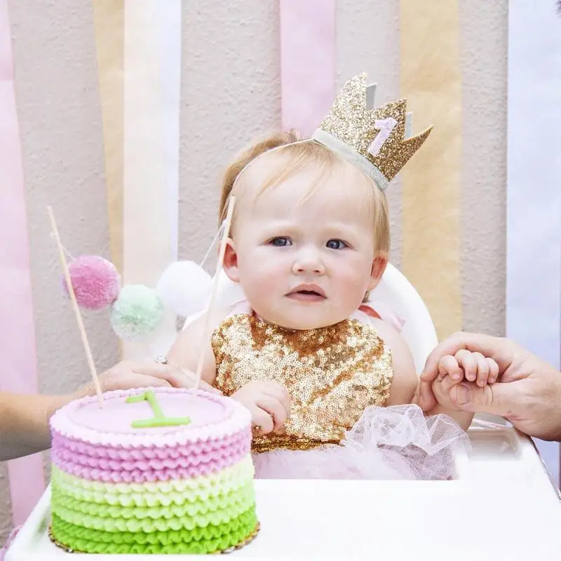 

Baby Infant Shining Gold Stamping Crown One Headband Kids Party Hairband Decorative Baby Birthday Party Accessory Headwear Accs