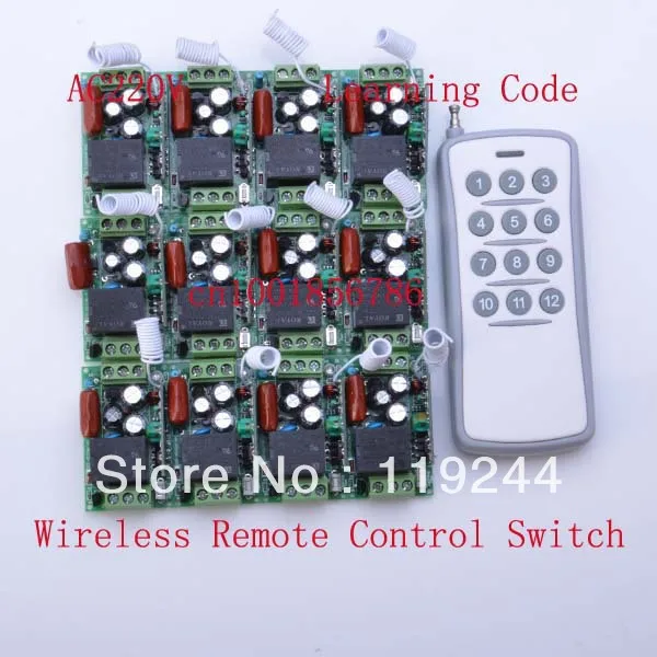 

220V 1CH Radio Wireless Remote Control Switch 12 Receiver&1 transmitter Learning Codelight lamp LED ON OFF Output Adjusted