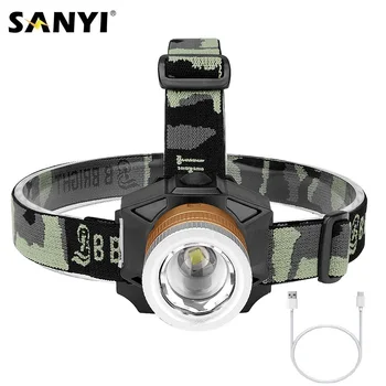 

Sanyi Zoomable Headlight USB Rechargeable Headlamp XML T6 LED Head Light Lamp Night Fishing Camping Lantern Built-in Battery