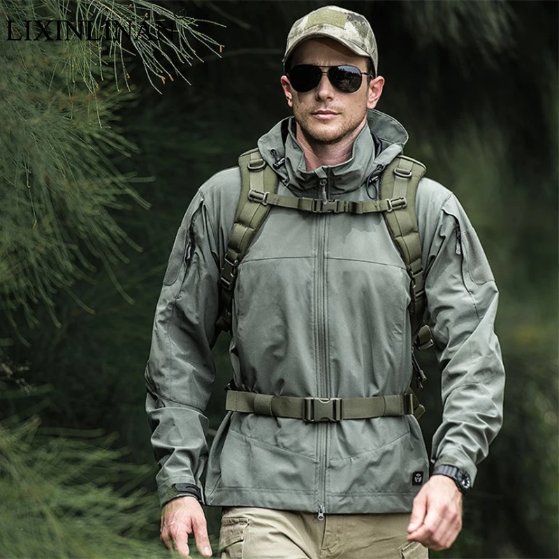 

LIXINLINAN Shark Skin Soft Shell Military Tactical Jacket Outdoor Windproof waterproof Hunting Climbing Army Hooded Jacket
