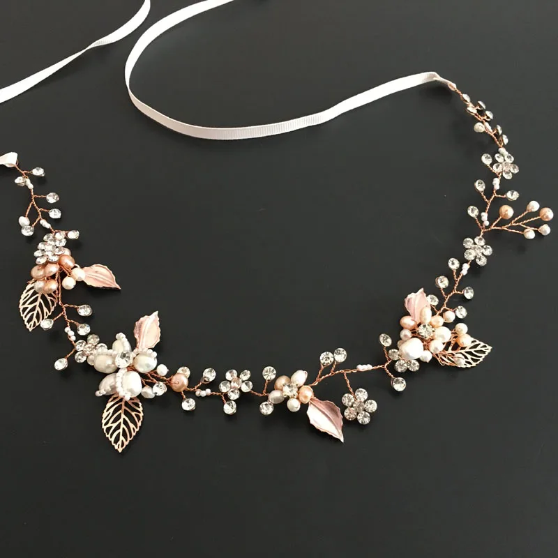 SLBRIDAL Rose Gold Wired Rhinestones Crystals Freshwater Pearls Wedding Headband Bridal Hair Vine Hair Accessories Bridesmaids цена SLBRIDAL Rose Gold Wired Rhinestones Crystals Freshwater Pearls Wedding Headband Bridal Hair Vine Hair Accessories Bridesmaids цены онлайн