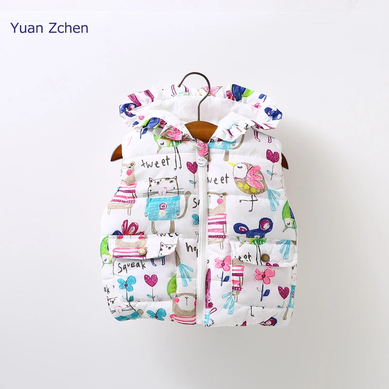 Children Clothing Winter Outerwear Coats Animal Graffiti Thick Princess Girls  Kids Jackets Baby Girl Warm Waistcoat Girls