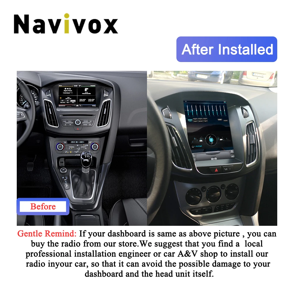 Navivox 2 Din Android Car DVD Player GPS Navi para Ford Focus 2012-2017 espejo enlace Bluetooth Tesla estilo radio de coche con pantalla grande