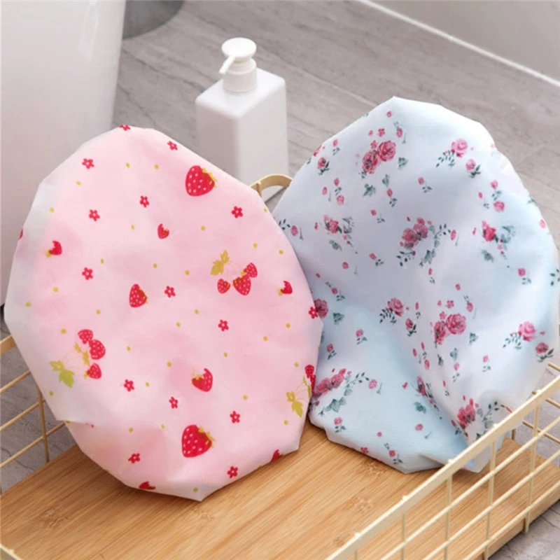 Waterproof Shower Cap Bathroom Accessories Elastic Band Hat Bath Cap Cute Cartoon Shower Hats
