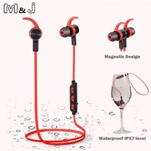 M&J Hight Quality Waterproof Bluetooth Earphones Wireless Magnetic Stereo Sport Running In-Ear Earbuds With Microphone for phone