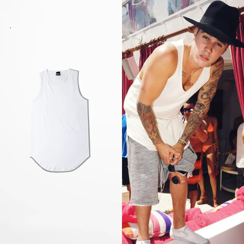 

Solid Color Curved Hem Longline Tank Tops Men 2019 Blank Extended Hip Hop Tank Tops Elongated Tank Top Justin Bieber Clothes