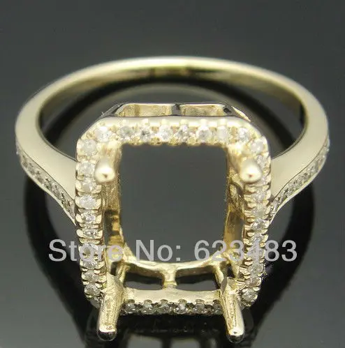 

SOLID 14kt YELLOW GOLD PAVE REAL SEMI MOUNT RING SQUARE 9mmX6mm emerald cut
