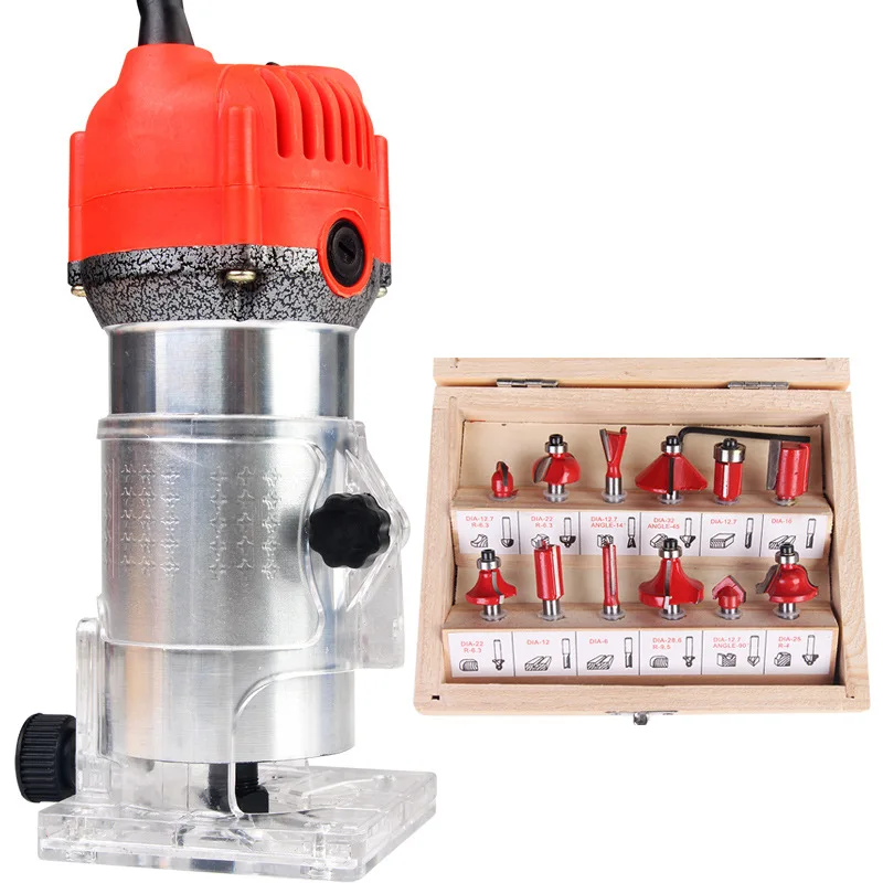 220V Aluminum Electric woodworking trimmer slot machine woodworking engraving tools with 12 pcs die sets Y