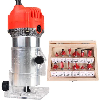

220V Aluminum Electric woodworking trimmer slot machine woodworking engraving tools with 12 pcs die sets Y
