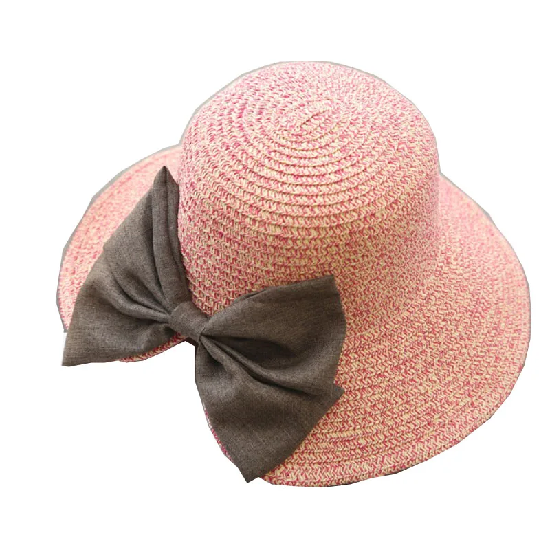Лук соломенные шляпы Широкий Большой Брим floppy летняя пляжная шляпа от солнца