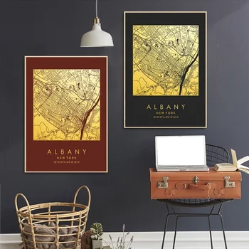 

Colored with Gold City Maps Albany New York United States of America Canvas Poster Wall Pictures for Living Room No Frame