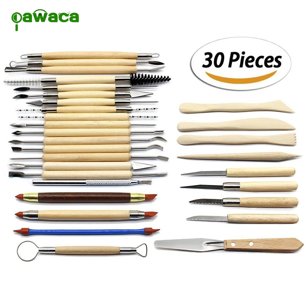 30pcs/set Clay Sculpting Carving Tools Pottery Carving Tool Set Wooden Handle Modeling Clay