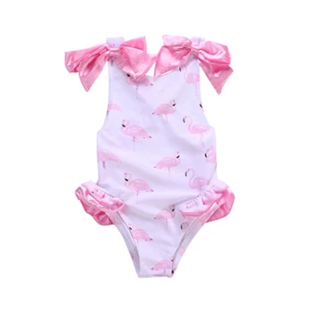 

Kids Baby Girl Swimwear Baby Flamingos Printed Bodysuit for Girls One Piece Bikini Set Swimming Bowknot Beach Clothes