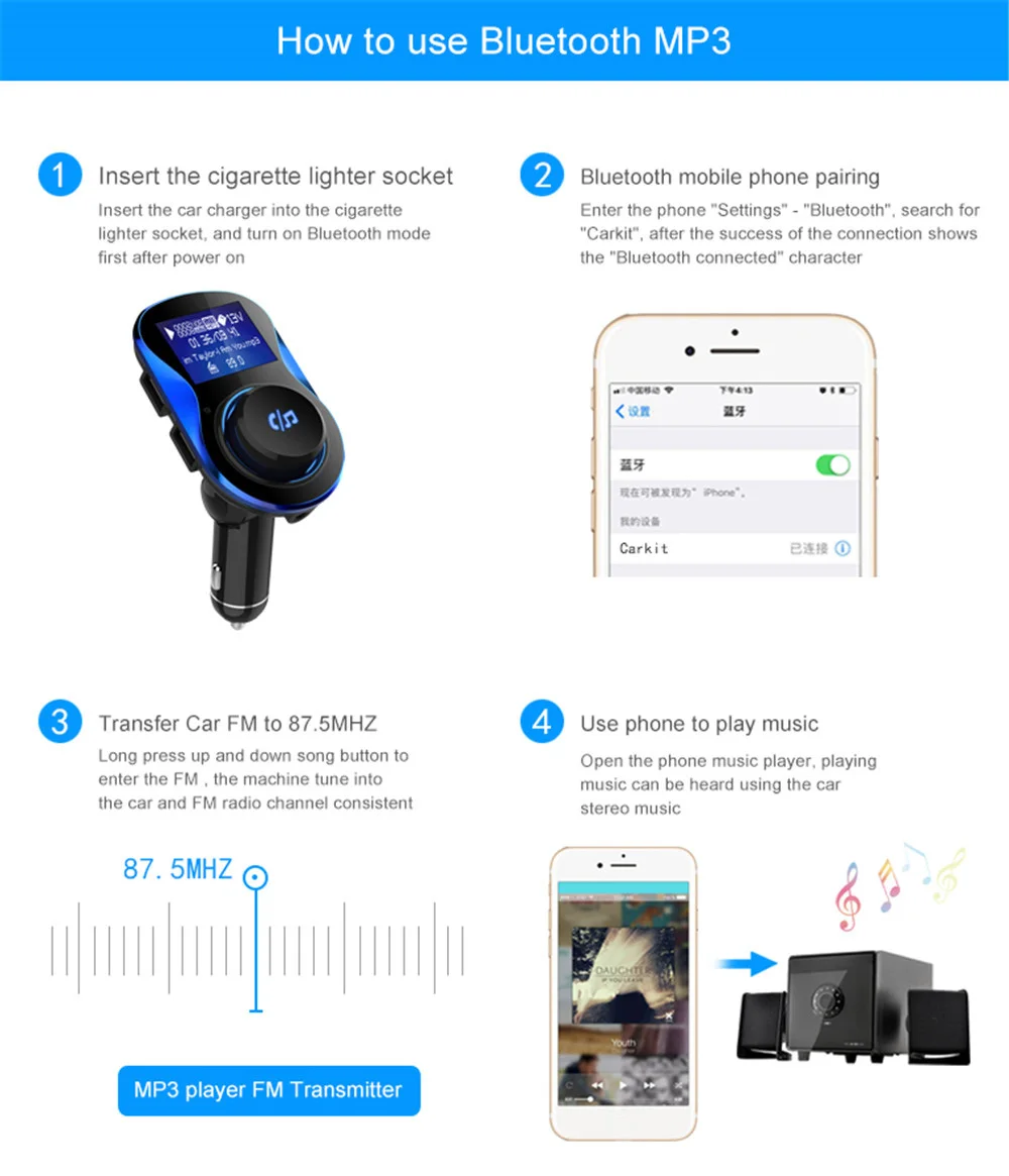 Автомобильный MP3 аудио плеер Bluetooth fm-передатчик громкой связи вызов двойной USB для samsung s10 9 8 7 6 note 8 7 Автомобильное быстрое зарядное устройство для телефона