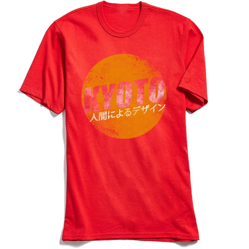 KYOTO Printing Summer Fall 100% Cotton O-Neck Men Tops T Shirt Funny Tops T Shirt Wholesale Short Sleeve Top T-shirts KYOTO red
