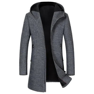 Осенняя новая стильная мужская Высококачественная модная повседневная куртка, мужской шерстяной Тренч с капюшоном, Мужская ветрозащитная куртка - Цвет: Темно-серый