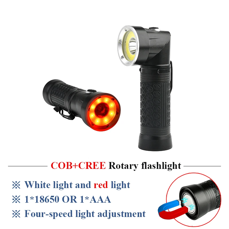 Cob светодиодный фонарик 18650 90 градусов складной многофункциональный красный свет