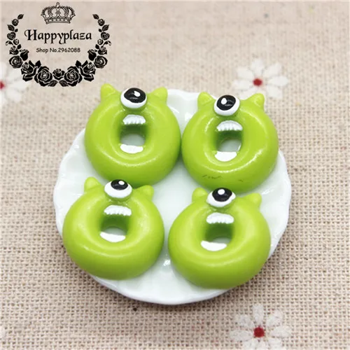 17mm Kawaii Cartoon Animal Donuts Resin Miniature Food Art Flatback Cabochon DIY Decorative Craft Scrapbooking - Цвет: big eye 10pcs